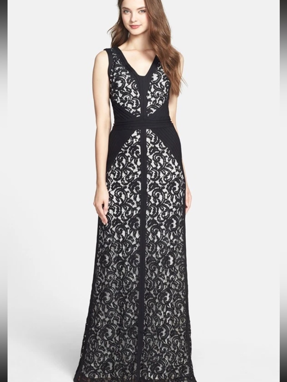 Tadashi Shoji Lace & Jersey Gown Womens Size 4 Black Andβ White